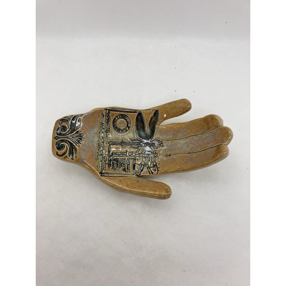 Ceramic Art Pottery Palm Trinket Dish Signed